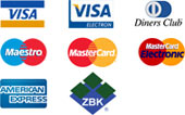 Visa, Visa Electron, Diners Club, Maestro, MasterCard, MasterCard Electronic, American Express, ZBK